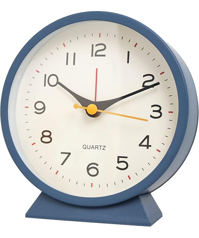 SHISEDECO 4.5" Battery Operated Antique Retro Analog Alarm Clock, Small Silent Bedside Deskclock with Light Function, Non-Ticking Tableclock for Living Room, Bedroom, Bedside, Shelf (Navy Blue)
