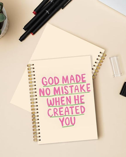 Pink Christian Spiral Journal Notebook 5.5x8.3in, Bible Scripture Journal for Woman, Trendy God Made No Mistake When He Created You Religious Notebooks for Note Taking, Hardcover Notebook
