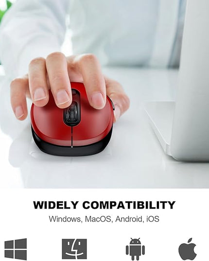 WisFox 2.4G Wireless Mouse for Laptop, Ergonomic Computer Mouse with USB Receiver and Type-C Adapter, 6 Button Cordless Mouse Wireless Mice for Windows Mac PC Notebook (Red)