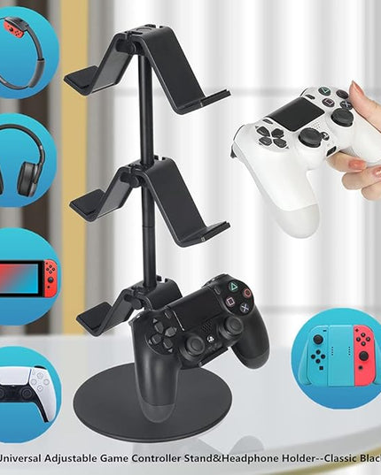 Controller Stand 3 Tier,Headphone Holder, Multi Adjustable Game Controller Headset Hanger for All Universal Gaming PC Accessories, Xbox PS4 PS5 Nintendo Switch(Smart Black)