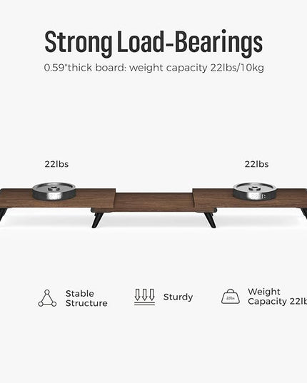 loukin Dual Monitor Stand Riser for Desk, 43.6"*8.2"*3.2" Large Computer Stand for 2 Monitors, Laptop, Printer, Length and Angle Adjustable Computer Shelf, Home Office,Max 43.6" Length(Brown)