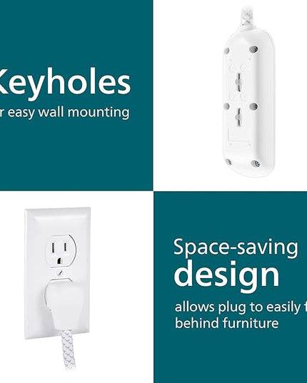 Philips 8 Ft Indoor Extension Cord with Surge Protection, 3-Outlet, Flat Plug, 300 Joules, UL Listed, White, SPP3433BB/37