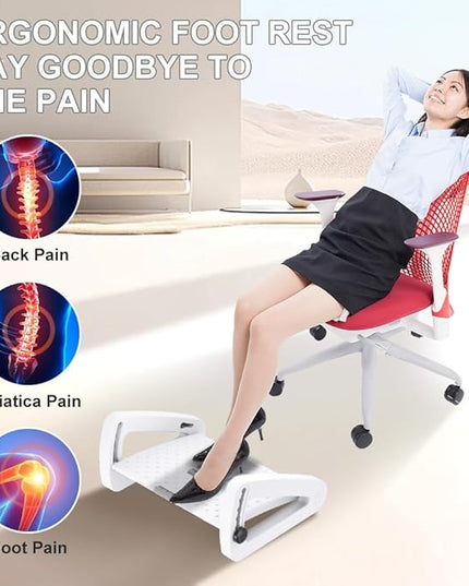 Foot Rest for Under Desk At Work - Six Heights Adjustable Under Desk Footrest - Ergonomic Foot Stools for Under Office Desks - Desks Foot Rest with Massage Rollers - Leg Rest for Chair (White)