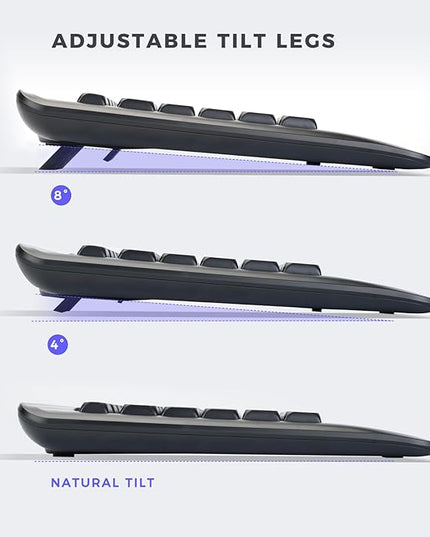 Wireless Keyboard and Mouse Set with Quiet Keys, 2.4G Full Size Ergonomic Keyboard with Wrist Rest, Protective Covers, Soft Touch Silent Design for Windows, Computer, PC and Laptop