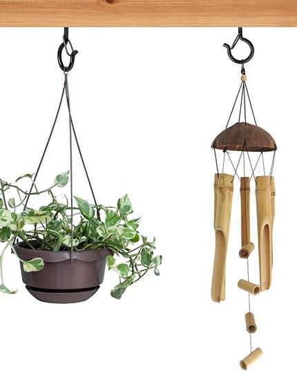 Q Hangers 100 Pack Screw-in Hooks for Outdoor String Lights, Swivel Hanging Basket Patio Hooks with Safe Buckle Screw in Eye Planter Hooks for Wall Ceiling