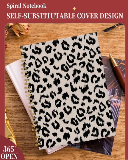 Spiral Journal Notebook for Women,A5 College Ruled Notebooks 6"x 8.4", 120 Pages (60 Sheets) Lined Journal with Premium Thick Paper,Perfect for School Office Home(Gray Black Leopard)