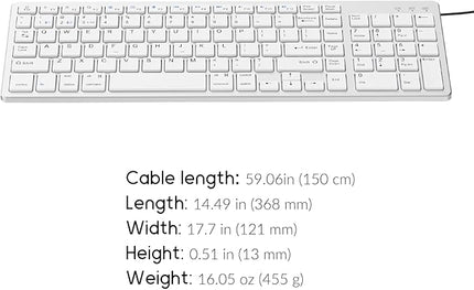 JKSML Wireless Keyboard with 102 Keys, Bluetooth and 2.4 GHz Wireless, Low Profile, Number Pad, Fluid Quiet Typing, 12 Programmable Keys, USB C Rechargeable, for Phone, Tablet, PC, Laptop, TV - White