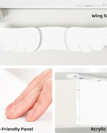 Dual Monitor Stand Riser, Wing-Shaped Sturdy Desktop Wood Stand for 2 Monitors, White Riser for Laptop, PC, Computer
