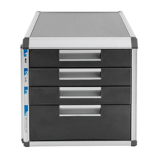 Desktop Drawer Organizer Compartments with Labels,Grey Lockable Aluminum Alloy Drawers File Cabinet,Paper & Various Office Supplies Organizer for Home School (4 Drawers)