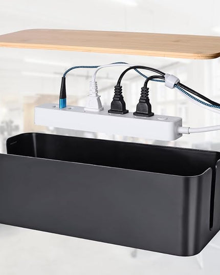 2 Pack Large Cable Management Box – Wooden Style Cord Organizer Box and Cover for TV Wires, Computer, Router, USB Hub and Under Desk Power Strip – Safe ABS Material and Baby-Pets Proof Lock (Black)