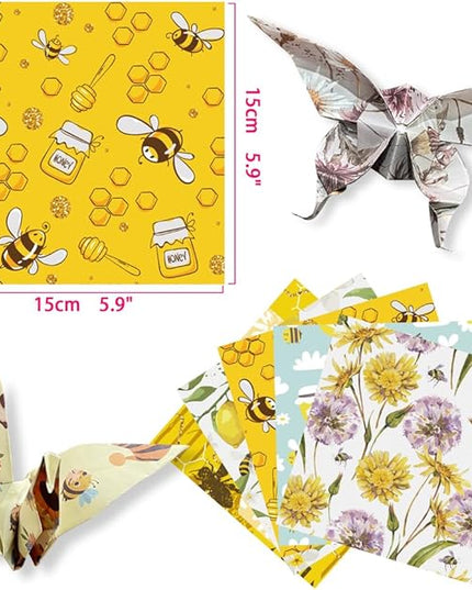 Square Origami Paper 6x6 Double Sided 50 Sheets 50 Colors 70GSM Origami Kit Japanese Chiyo Easy Fold Arts Crafts DIY Handwork Bee