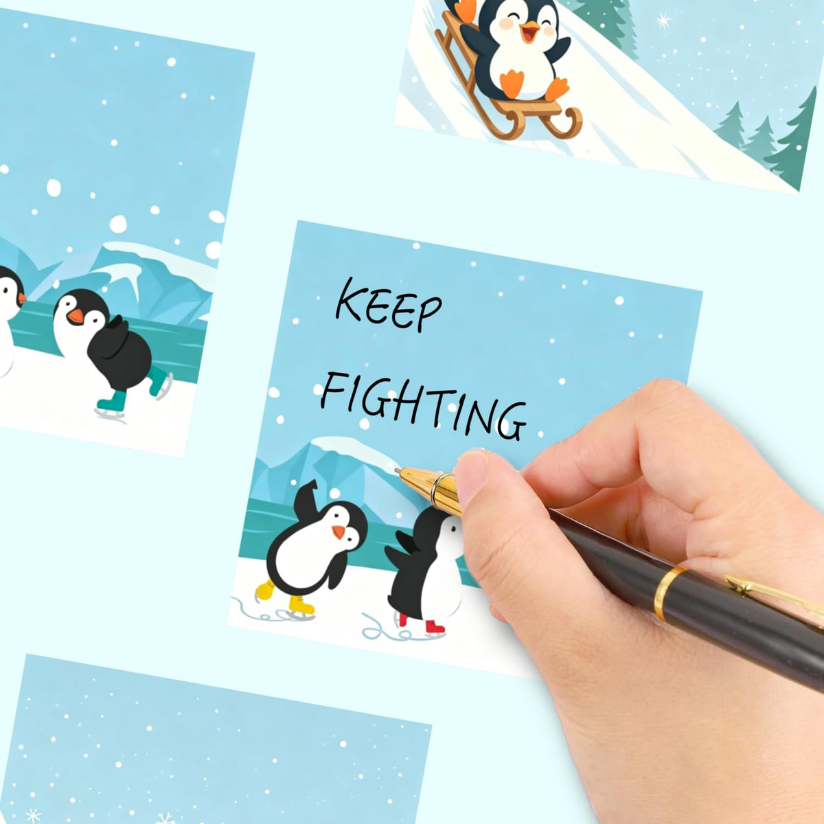 9 Pads Cute Sticky Notes Set, 3" x 3" Penguin Self Stick Notepads, Funny Penguin Stationery, Kawaii Adhesive Memo Pads, Penguin Lover Gifts, Office Decor Desk Accessories, School Supplies