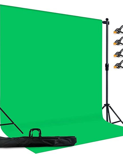 2-in-1 Green Backdrop Stand Kit - 6x9 ft Green Backdrop with 6.5x6.5ft Portable Photography Stand for Video Streaming,Zoom Meetings,Parties,Anti-Wrinkle Polyester Fabric