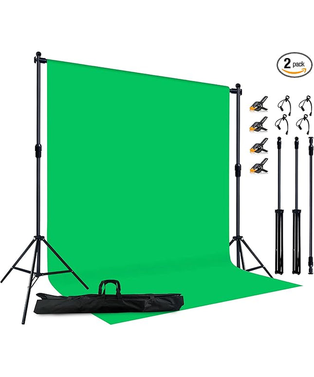 2-in-1 Green Backdrop Stand Kit - 6x9 ft Green Backdrop with 6.5x6.5ft Portable Photography Stand for Video Streaming,Zoom Meetings,Parties,Anti-Wrinkle Polyester Fabric