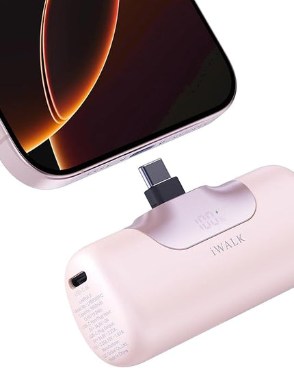 iWALK Portable Charger 5500mAh Next-Gen Small Power Bank 22.5W Fast Charging Battery USB-C Portable Phone Charger for iPhone 17/16/15 17 Plus 17 Pro Max iPad, Samsung Galaxy S25 S24 S23 Android, Pink