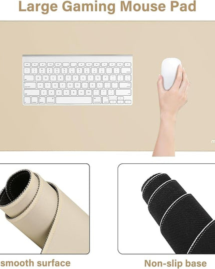 MOSISO Wrist Rest for Keyboard Mouse Pad Set, Large Gaming Deskpad&Circle Curved Mousepad&Keyboard Wrist Rest&Coaster, Ergonomic Non-Slip Mousepad&Easy Typing Pad with Silicone Lining, Apricot
