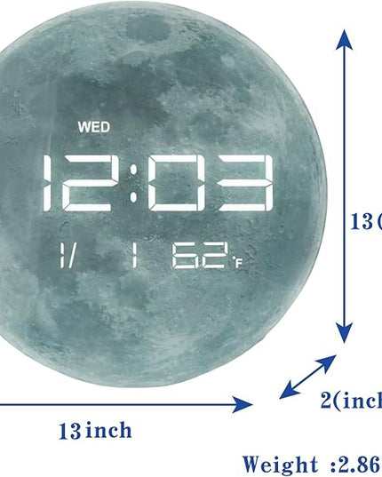 13" Digital Wall Clock with LED Display, Calendar & Temperature, Automatic Dimming, 12/24hr Format, Wall & Desk Use - HUI-7860
