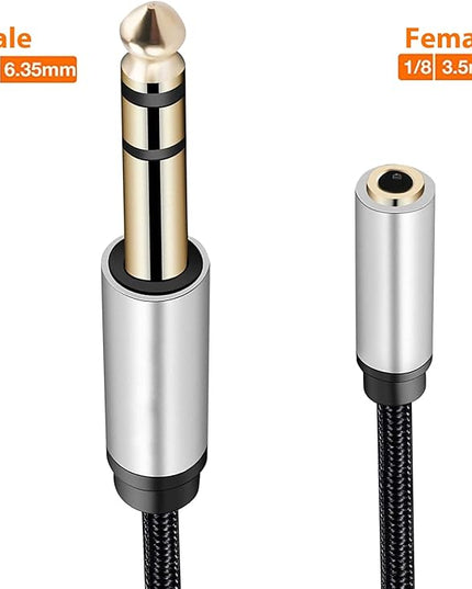 WISYIFIL 1/4 to 1/8 Headphone Cable Adapter, TRS Auxiliary Aux Cord 6.35mm Male to 3.5mm Female Stereo Jack Audio Adapter for Amplifiers,Guitar, Piano, Home Theater, Braided Cable 1ft (30cm)