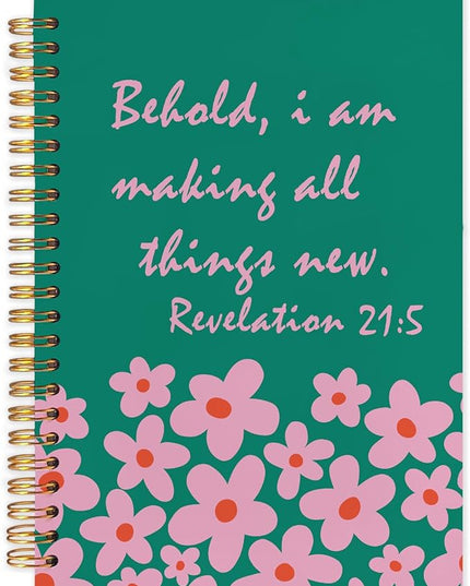 Inspirational Green Floral Christian Spiral Journal Notebook 5.5x8.3in, Prayer Bible Journal for Woman, Revelation 21:5 Bible Notebooks for Note Taking, Religious Hardcover Notebook