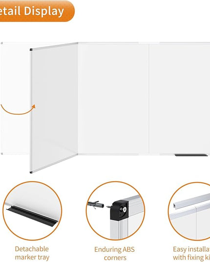 VIZ-PRO Large Magnetic Whiteboard/Foldable Dry Erase Board, 96 X 48 Inches, Wall Mounted White Board for School Office and Home 8' x 4'