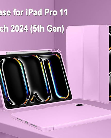 ZryXal iPad Pro 11 Inch Case (M5) 2025/ (M4) 2024 (Model: A2836/A2837/A3006), Trifold Stand Smart Cover with Pencil Holder and Soft TPU Back, Auto Wake/Sleep (Pastel Violet)