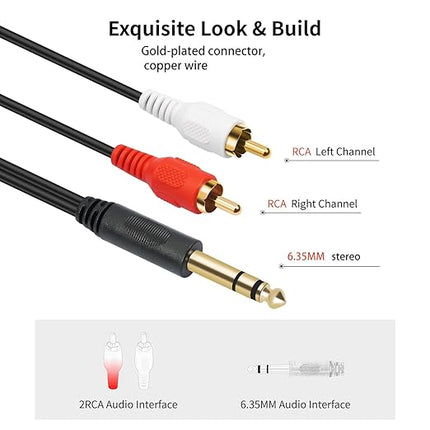 SiYear Gold-Plated 6.35mm 1/4 inch Male TRS Stereo Plug to 2 RCA Phono Male Audio Y Splitter Cable,Connector Wire Cord Plug (1.5M)