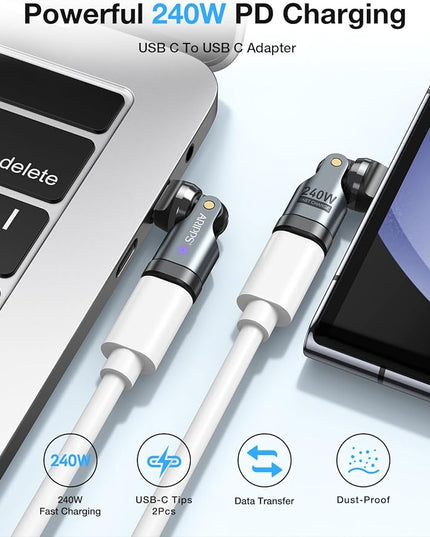 USB C Adapter [3-Pack], PD 240W USB C 90 Degree Adapter, Type C Right Angle Adapter/360 & 180 Degree USBC to USBC Adapters for Phone 17/16/15, MacBook Pro/Pad Series, Samsung Galaxy, Tablet, Laptop
