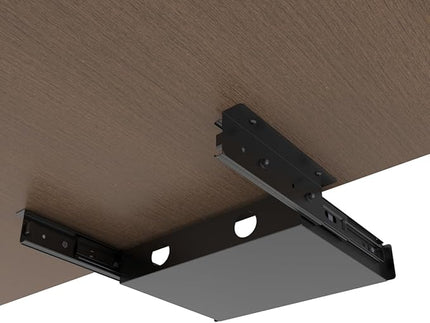 QiaoYoubang 13 Inch Wide Under Desk Sliding Drawer- Pull Out Storage Organizer with Handle at office or home for Sit Standing Workstation, Black