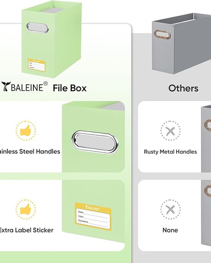 BALEINE File Organizer Box, Cardboard File Folder Organizer with Handle for Letter Size, Portable Collapsible Hanging Filing Box for Home Office Document Storage (2 Pack, Green)