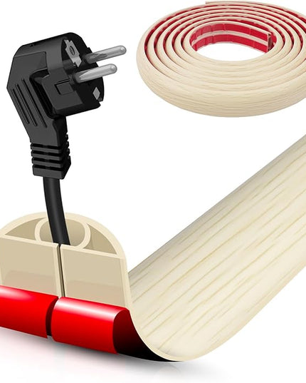 Floor Cord Cover Self Adhesive Cord Hider,10FT Cable Management, Extension Strip Protector for Wires, Prevent Cable Trips for Offices, Gyms, Exhibitions Cavity:0.39"(W) x 0.27"(H) Yellow Wood