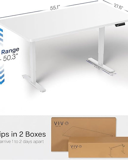 VIVO Electric 55 x 28 in Dual Motor Sit Stand Desk, Memory Height Adjustment, 2B Series, White Top White Frame, DESK-KIT-2W55W