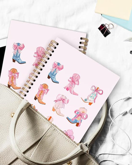 dvhdajed Coquette Western Spiral Notebook, Pink Cowgirl Boots Journaling Notebooks, Preppy Cowgirl Spiral Journal for Girls Women, Girly Western Office School Supplies Gifts, 5.5x8.3 In