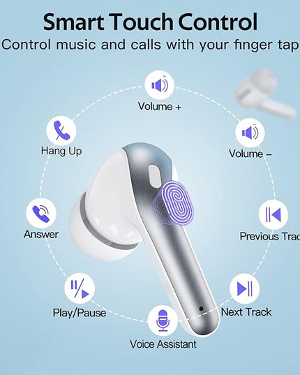TAGRY Bluetooth Headphones True Wireless Earbuds 60H Playback LED Power Display Earphones with Wireless Charging Case IPX5 Waterproof in-Ear Ear buds with Mic for TV Smart Phone Laptop Computer Sports