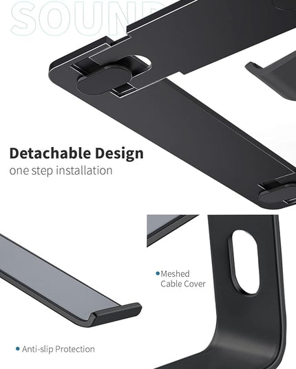 SOUNDANCE Laptop Stand, Aluminum Computer Riser, Ergonomic Laptops Elevator for Desk, Metal Holder Compatible with 10 to 15.6 Inches Notebook Computer, Black