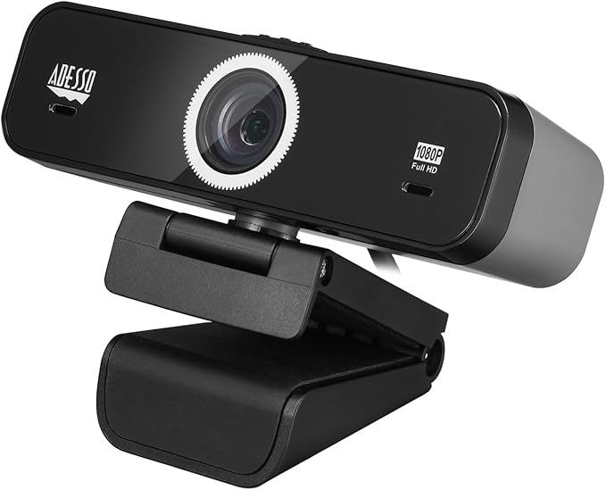 Adesso CyberTrack K1 1080P Full HD Fixed Focus USB Webcam with Adjustable View Angle Built-in Dual Microphones, Privacy Shutter, Audio/Video Mode Privacy ON/Off Switch & Tripod Mount