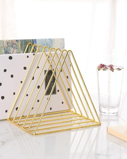 Sooyee 2 Pack 9 Slot Gold Magazine Holder,Desktop File Sorter Organizer Triangle Bookshelf Decor Home Office