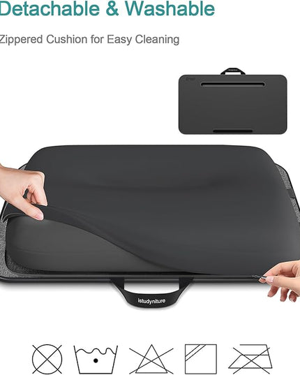 Lap Desk, Portable Laptop Stand with Washable Cushion, Fits up to 17 inch Laptop, with Device Ledge and Phone Holder, Use on Bed,Couch, Sofa, Floor, Home Office– ISTUDYNITURE (Large, Black)