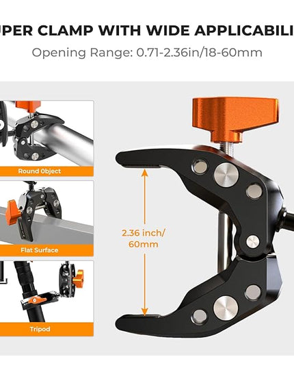 K&F CONCEPT Camera Clamp Mount, Super Clamp Mount Magic Arm with Two 360° Ball Heads, ARRI 1/4" Screw Threads for DSLRs, Action Camera, Tripod, Phone Compatible with Gopro/DJI/Insta360