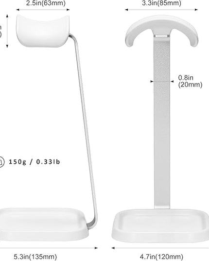 QinCoon Headphone Stand, Curved Headset Stand with Storage Tray, Gaming Headset Holder for AirPods Max, AirPods Max 2, AirPods, AirPods Pro, Beats, Bose, Sony and More (White)