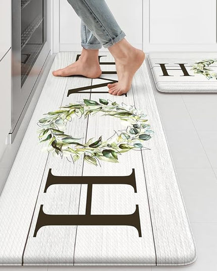 KIMODE Farmhouse Kitchen Mat 2PCS Anti Fatigue Kitchen Rugs Non-Skid Waterproof Kitchen Floor Mat Cushioned Comfort Standing Mat for Office,Laundry,Sink,Home