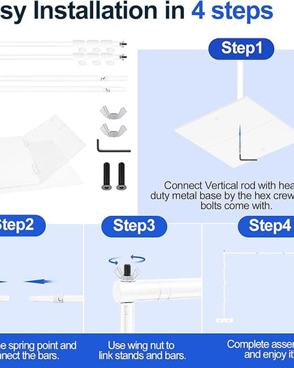 EMART Backdrop Stand, 8.5x10ft Width Adjustable Photography Background Support Poles with Heavy Duty Flat Base, Photo Metal Steel Pipe and Drape Frame Kit for Parties Birthday Wedding - White