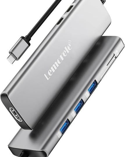 Lemorele USB C Hub 8-in-1 Adapter, USB-C Hub with 4K HDMI Output, 100W Power Delivery, USB 3.0 5Gbps Port, SD/TF Card Reader Adpater, Compatible for MacBook Pro, XPS, Chromebook and More(Silver)