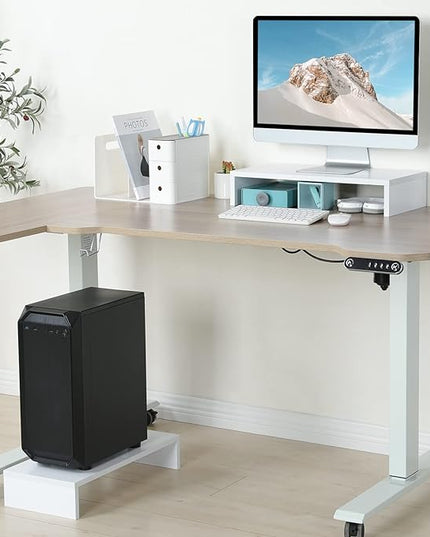 TEAMIX 2 Pack White Monitor Stand Riser - 20 inch, Wooden Desktop Stand for PC/TV/Laptop/Printer, Monitor Riser with Storage, Computer Stand with Keyboard Organizer