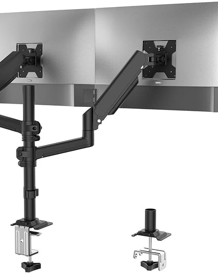 WALI Dual Monitor Mount, 13-32 Inch Adjustable Spring Dual Monitor Arm for Desk Holds Max 19.8 lbs Screens, Swivel Vesa Bracket with C Clamp, Grommet Mounting, Monitor Arms for 2 Monitors (GSDM002)