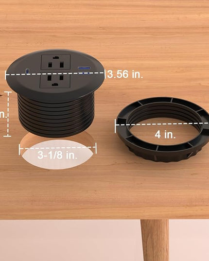 2 Pack Desktop Power Grommet,PD20W Fast Charging USB-C.3-inch Round Flush-Mount Desk Outlet,Meeoueoiu Recessed Grommet Outlet,3 USB Ports,2 AC Outlets,ETL Listed,6.5-FT Cord,Black