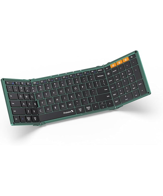 ProtoArc Foldable Bluetooth Keyboard, XK01 Full-Size Portable Wireless Keyboard for Travel, 105 Keys, 0.65" Keycaps, Multi-Device Sync for iPad Tablet Smartphone Laptop PC Windows iOS Android, Green