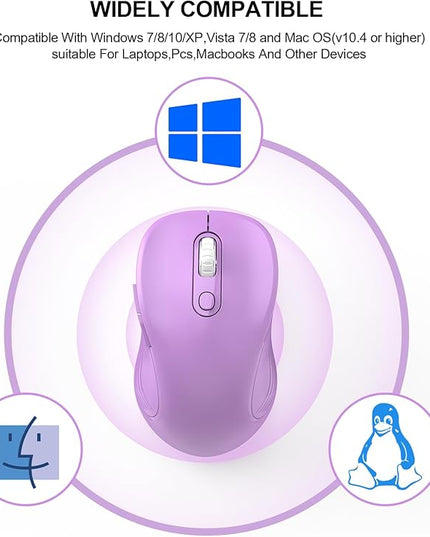WisFox 2.4G Wireless Mouse for Laptop, Ergonomic Computer Mouse with USB Receiver and Type-C Adapter, 3 Adjustable Levels DPI, 6 Button Cordless Wireless Mice (Violate)