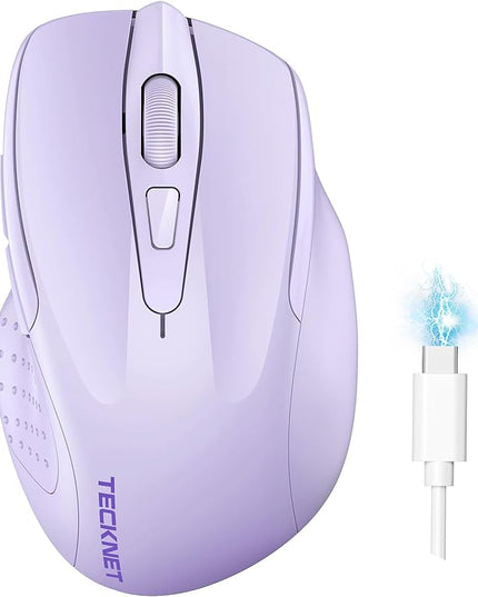 TECKNET Wireless Mouse (BT5.0/3.0 & 2.4G) Rechargeable 4800 DPI Silent USB A & Bluetooth Mouse 6 Buttons, Wide Compatibility - Lavender