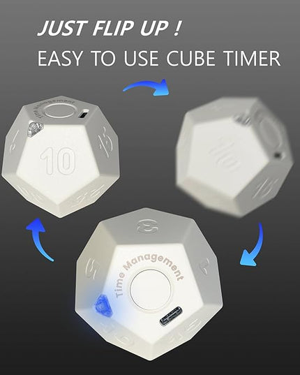 Cube Pomodoro Timer, Rechargeable Small Cute, Timer for Kids and Classroom, Kitchen, Cooking, Workout & Study Countdown, Time Management Tool (Floral White)