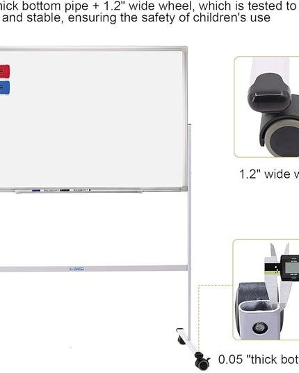 H-Qprobd Mobile Whiteboard 36"x24" Magnetic Dry Erase Board with Stand - Adjustable Height Double Side Rolling White Boards on Wheels for Home, Office & School